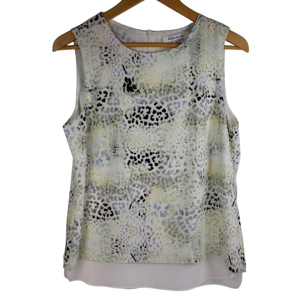 Rose + Olive  Animal Print Sleeveless Top‎ Medium Abstract Layered Tank Blouse M